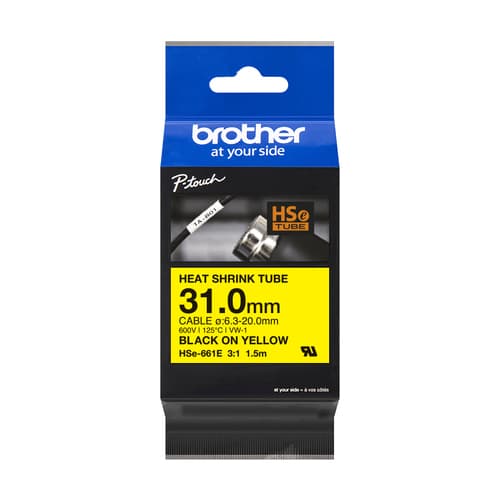 Brother HSe-661E - Black on yellow - Roll (3.1 cm x 1.5 m) 1 cassette(s) hang pack - heat shrink tube tape