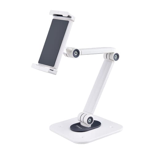 StarTech.com Adjustable Tablet Stand for Desk, Desk/Wall Mountable, Supports Up to 2.2lb, Universal Tablet Stand Holder for Desk, Articulating Tablet Mount with Pivot/Swivel/Rotate - Ergonomic Tablet Stand (ADJ-TABLET-STAND-W) - Stand - for tablet - aluminium and steel - white - screen size: 4.7"-12.9" - wall-mountable, desk-mountable