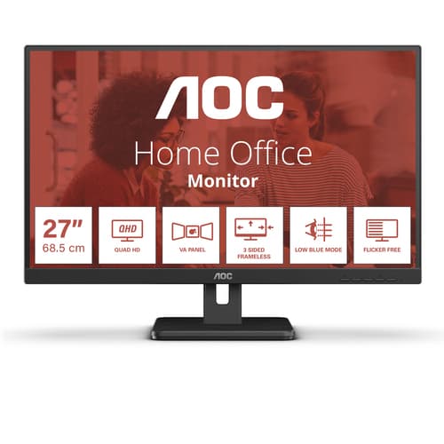 AOC Essential-line Q27E3UAM/BK - LED monitor - 27" - 2560 x 1440 QHD @ 75 Hz - VA - 350 cd/m� - 4000:1 - 4 ms - HDMI, DisplayPort - speakers - textured black