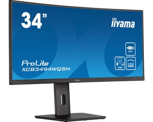 iiyama ProLite XCB3494WQSN-B5 - LED monitor - curved - 34" - 3440 x 1440 UWQHD @ 120 Hz - VA - 300 cd/m� - 3000:1 - 0.4 ms - HDMI, DisplayPort, USB-C - speakers - matte black
