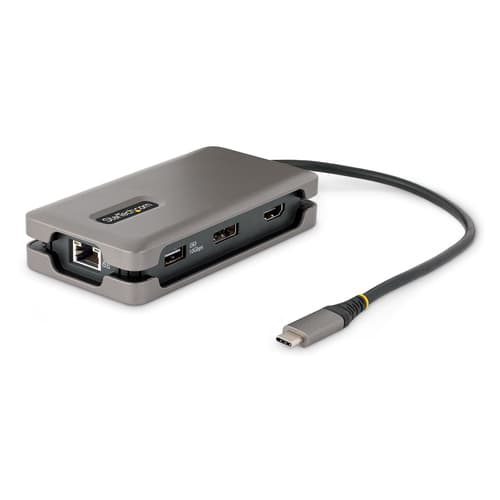 StarTech.com USB-C Multiport Adapter, 4K 60Hz HDMI/DP Video, 3-Port USB Hub, 100W Power Delivery Pass-Through, GbE, USB Type-C Travel Dock w/ Charging, 1ft/30cm Wrap-Around Cable - Mini Laptop Docking Station (DKT31CDHPD3) - Docking station - USB-C - HDMI, DP - 1GbE - 16 Watt