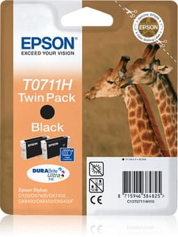 Epson Ink Cartridges, DURABrite" Ultra, T0711H, Giraffe, Twinpack, 2 x 11.1 ml Black