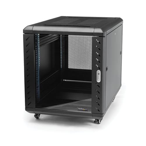 StarTech.com 12U AV Rack Cabinet - Network Rack with Glass Door - 19 inch Computer Cabinet for Server Room or Office (RK1236BKF) - Rack cabinet - black - 12U - 36"