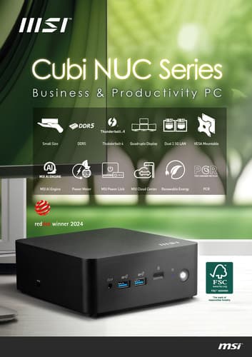 MSI Cubi NUC 1M Intel Core 5 120U Desktop PC, NUC, SFF, Mini Computer, HTPC, (16GB RAM, 512GB Storage, Windows 11 PRO), Intel Graphics/DDR5/Dual ThunderBolt 4/Dual HDMI/Dual LAN/WiFi 6E/BT 5.3/VESA — view 30
