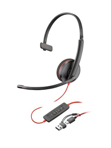 Poly Blackwire 3210 - Blackwire 3200 Series - headset - on-ear - wired - USB-C - black - Skype Certified, Cisco Jabber Certified, Avaya Certified