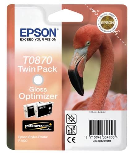Epson Ink Cartridges, Ultrachrome Hi-Gloss2, T0870, Flamingo, Twinpack, 2 x 11.4 ml Gloss Optimizer — view 3