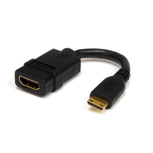 StarTech.com 5in Mini HDMI to HDMI Adapter, 4K High Speed HDMI Adapter, 4K 30Hz Ultra HD High Speed HDMI Adapter, HDMI 1.4, Gold Plated Connectors, UHD Mini HDMI Adapter 4K, Black - Mini HDMI to HDMI Converter - HDMI adapter - HDMI female to 19 pin mini HDMI Type C male - 1.3 cm - shielded - black - for P/N: HDMM30CM