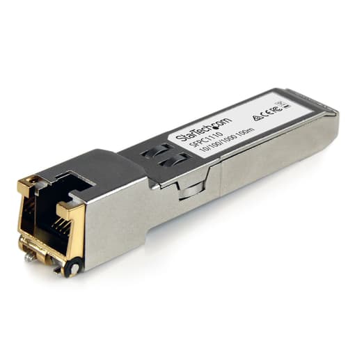 StarTech.com Cisco SFP-GE-T Compatible SFP Module, 1000BASE-T, SFP to RJ45 Cat6/Cat5e, 10/100/1000 Mbps, RJ-45 (Copper) 100m, Cisco IE3400, IE3300, IE3200, 1000MbE Mini GBIC Transceiver - Lifetime Warranty (SFPC1110) - SFP (mini-GBIC) transceiver module - 1GbE - 1000Base-TX - RJ-45 - up to 100 m - for P/N: MCM1110SFP