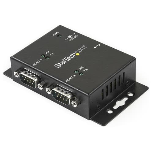 StarTech.com USB to Serial Adapter - 2 Port - Wall Mount - Din Rail Clips - Industrial - COM Port Retention - FTDI - DB9 (ICUSB2322I) - Serial adapter - USB 2.0 - RS-232 x 2 - black