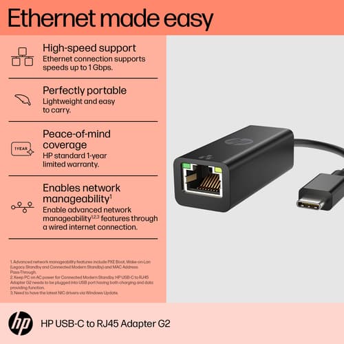 HP USB-C to RJ45 Adapter G2 - Network adapter - USB-C - Gigabit Ethernet x 1 - for Victus by HP Laptop 15, 16, Fortis 11 G9, Laptop 14, 15, 17, Pavilion x360 Laptop — view 5