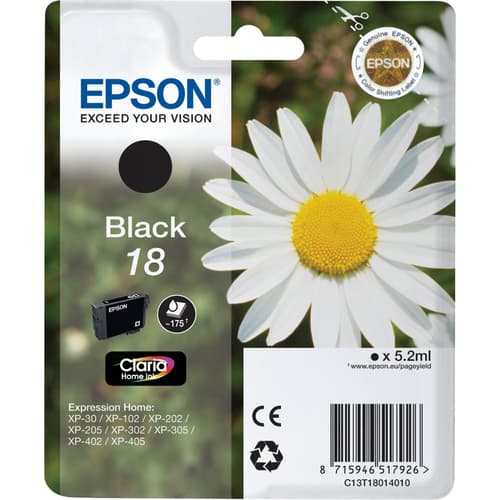 Epson 18 - 5.2 ml - black - original - ink cartridge - for Expression Home XP-212, 215, 225, 312, 315, 322, 325, 412, 415, 422, 425
