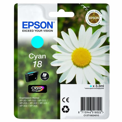 Epson 18 - Cyan - original - ink cartridge - for Expression Home XP-212, 215, 225, 312, 315, 322, 325, 412, 415, 422, 425