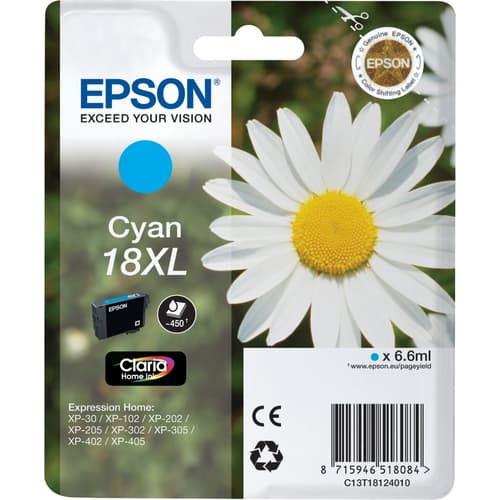 Epson 18XL - XL - cyan - original - ink cartridge - for Expression Home XP-212, 215, 225, 312, 315, 322, 325, 412, 415, 422, 425