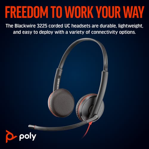 Poly Blackwire 3225 - Blackwire 3200 Series - headset - on-ear - wired - 3.5 mm jack, USB-C - black - Certified for Skype for Business, Cisco Jabber Certified, Avaya Certified, UC certified — view 6