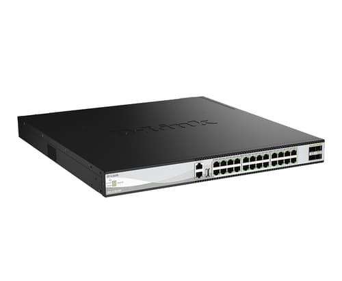 D-Link DXS 3130-28P - Switch - L3 - Managed - 24 x 1/2.5/5/10GBase-T (PoE++) + 4 x 10 Gigabit / 25 Gigabit SFP28 - rack-mountable - PoE++ (790 W) — view 3