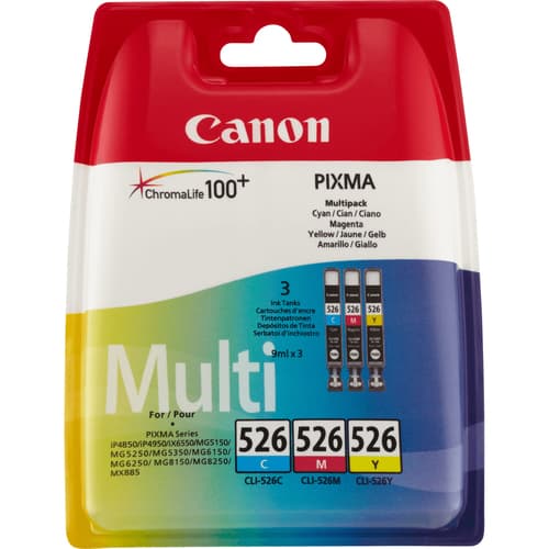 Canon CLI-526 - 4541B009 - 1 x Yellow,1 x Cyan,1 x Magenta - Multipack - Ink tank - For PIXMA iP4950,iX6550,MG5350,MG6150,MG6250,MG8150,MG8250,MX715,MX885,MX892,MX895