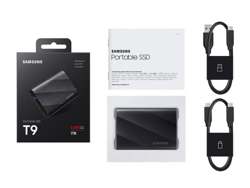 Samsung T9 MU-PK1T0G - SSD - encrypted - 1 TB - external (portable) - USB 3.2 Gen 2x2 (USB-C connector) - 256-bit AES - grey — view 4