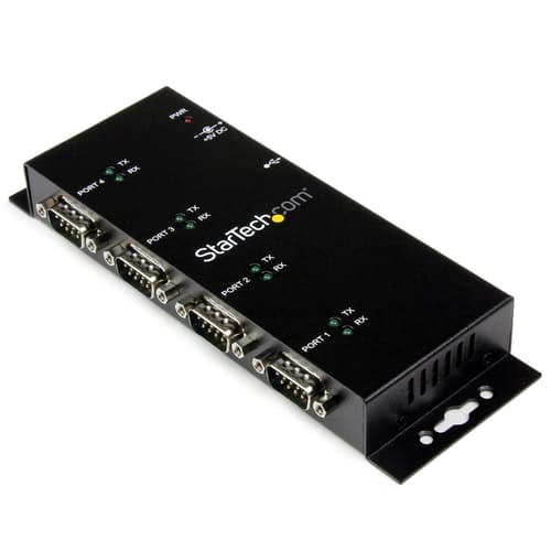StarTech.com 4 Port USB to Serial RS232 Adapter - Wall Mount - Din Rail - COM Port Retention - FTDI USB to DB9 RS232 Hub (ICUSB2324I) - Serial adapter - USB 2.0 - RS-232 x 4 - black