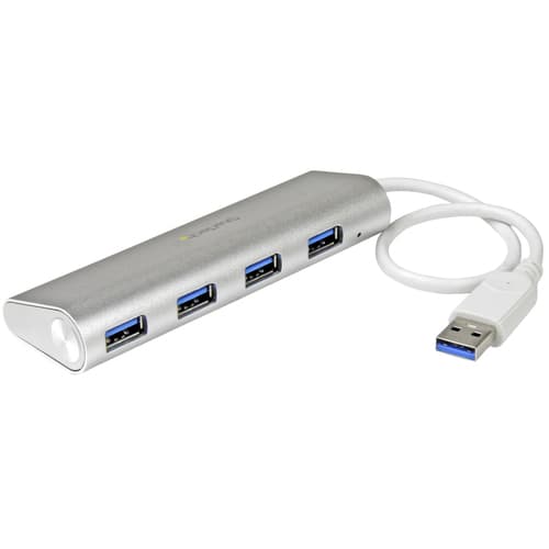 StarTech.com 4 Port Portable USB 3.0 Hub with Built-in Cable - Aluminum and Compact USB Hub (ST43004UA) - Hub - 4 x SuperSpeed USB 3.0