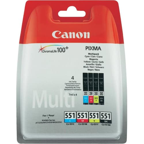 Canon CLI-551 - 6509B008 - 1 x Black,1 x Cyan,1 x Magenta,1 x Yellow - Multipack - Ink tank - For PIXMA iP8750,iX6850,MG5550,MG5650,MG5655,MG6450,MG6650,MG7150,MG7550,MX725,MX925