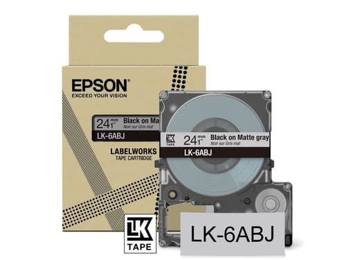 Epson LabelWorks LK-6ABJ - Matte - black on matte grey - Roll (2.4 cm x 8 m) 1 cassette(s) hanging box - tape - for LabelWorks LW-C610