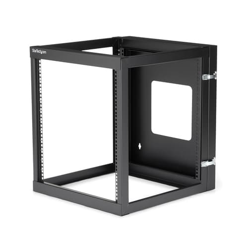 StarTech.com 12U Hinged Open Frame Wall Mount Server Rack - 4 Post 22 in. Depth Network Equipment Rack Cabinet - 140 lbs capacity (RK1219WALLOH) - Rack - wall mountable - black - 12U - 22