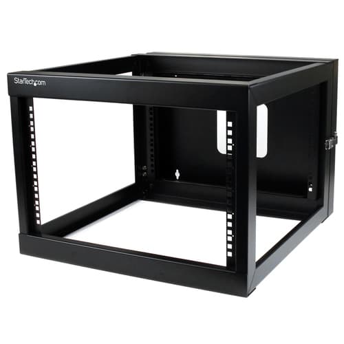 StarTech.com 6U Hinged Open Frame Wall Mount Network Rack - 4-Post 22" Depth Swing Out Computer Equipment Rack - 110lbs capacity (RK619WALLOH) - Rack - wall mountable - black - 6U - 22