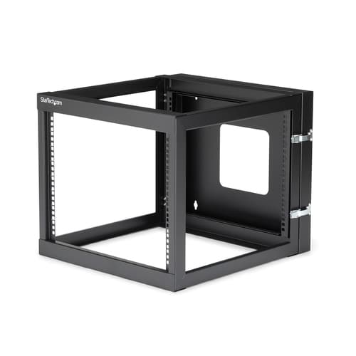 StarTech.com "8U Hinged Open Frame Wall Mount Network Rack - 4-Post 22"" Depth Swing Out Computer Equipment Rack - 140lbs capacity (RK819WALLOH)" - Rack - wall mountable - black - 8U - 22