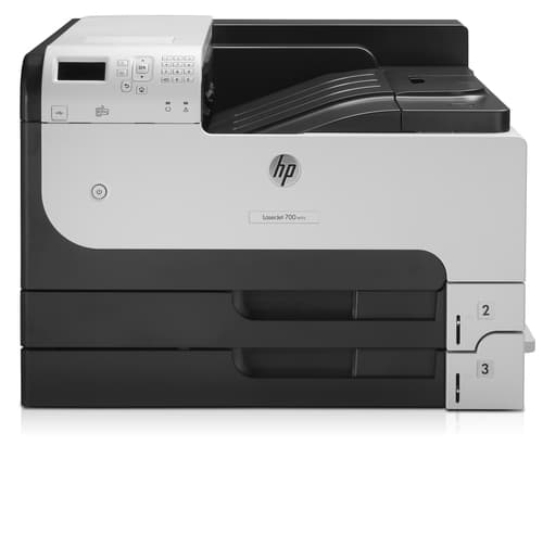 HP LaserJet Enterprise 700 M712dn, print, A3, mono, 40ppm, 512MB, 1200 x 1200dpi, 100 sheet multipurpose paper tray, 2 250 sheet paper trays, 2 hi-speed USB 2.0, 1 hi-speed USB 2.0 device, 1 gigabit ethernet 10/100/1000 Base-T, 1 hi-speed USB 2.0 easy access walkup port, 1 hardware integration pocket (HIP), HP ePrint, Apple AirPrint, one year onsite warranty
