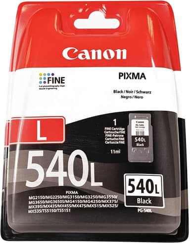 Canon PG-540L - 11 ml - L size - black - original - ink cartridge - for PIXMA MG3250, MG3550, MG3650, MG4250, MX395, MX455, MX475, MX525, MX535, TS5150, TS5151