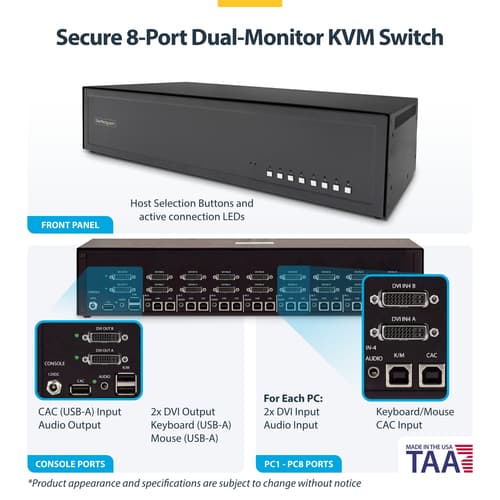 StarTech.com - KVM / audio / USB switch - 8 x KVM / audio / USB - 1 local user - desktop - TAA Compliant — view 5