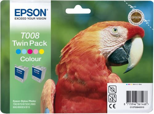 Epson T008 Twin Pack - 2-pack - colour (cyan, magenta, yellow, light cyan, light magenta) - original - blister - ink cartridge - for Stylus Photo 780, 785EPX, 790, 825, 870, 870SE, 875DC, 875DCS, 890, 895, 915 — view 3