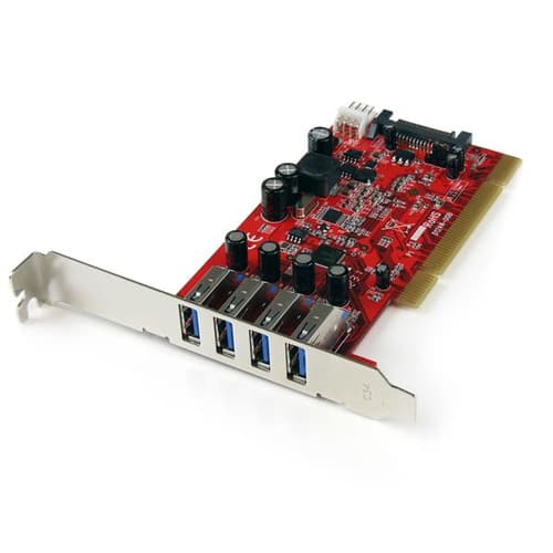 StarTech.com 4 Port PCI SuperSpeed USB 3.0 Adapter Card with SATA/SP4 Power - Quad Port PCI USB 3 Controller Card (PCIUSB3S4) - USB adapter - PCI-X low profile - USB 3.0 x 4 - red - for P/N: HBS304A24A, S3510BMU33, S3510SMU33, UNI251BMU33, USB221SS