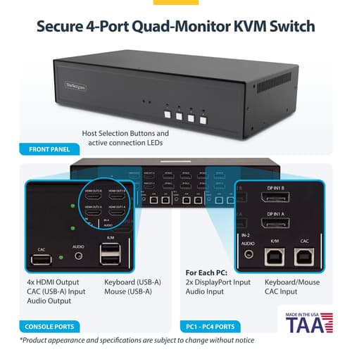 StarTech.com - KVM switch - secure - 4 x KVM port(s) - 1 local user - desktop - TAA Compliant — view 5