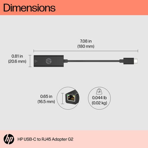 HP USB-C to RJ45 Adapter G2 - Network adapter - USB-C - Gigabit Ethernet x 1 - for Victus by HP Laptop 15, 16, Fortis 11 G9, Laptop 14, 15, 17, Pavilion x360 Laptop — view 4