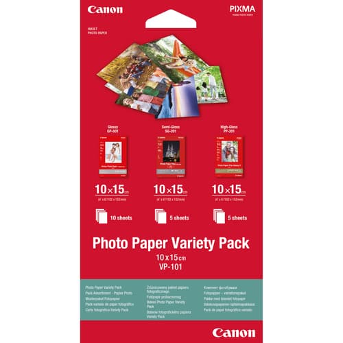 Canon Variety Pack VP-101 - 100 x 150 mm 15 sheet(s) photo paper kit - for PIXMA MG2550, MG3550, MG3650, MG5750, MG5751, MG6450, MG6850, MG7150, MG7750, MG7751