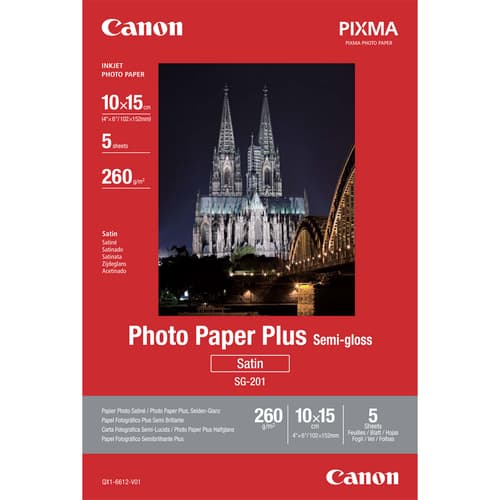 Canon Photo Paper Plus SG-201 - Semi-glossy satin - 260 micron - 100 x 150 mm - 260 g/m� - 5 sheet(s) photo paper - for PIXMA iP3680, iP4820, iP4850, MG8250, MP198, MP228, MP245, MP252, MP258, MP476, TS7450