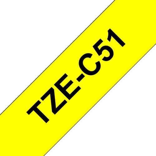 Brother TZe-C51 - Black on yellow - Roll (2.4 cm x 5 m) 1 cassette(s) fluorescent tape - for Brother PT-D600, P-Touch PT-3600, D800, E550, P750, P900, P950, P-Touch Cube Plus PT-P710