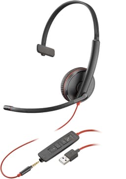 Poly Blackwire 3215 - Blackwire 3200 Series - headset - on-ear - wired - USB-A, 3.5 mm jack - black - Skype Certified, Cisco Jabber Certified, Avaya Certified