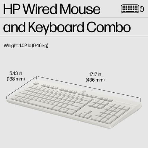 HP 225 - Keyboard and mouse set - ambidextrous, 3-zone layout, standard key travel - full size - USB - UK - cashmere white — view 6