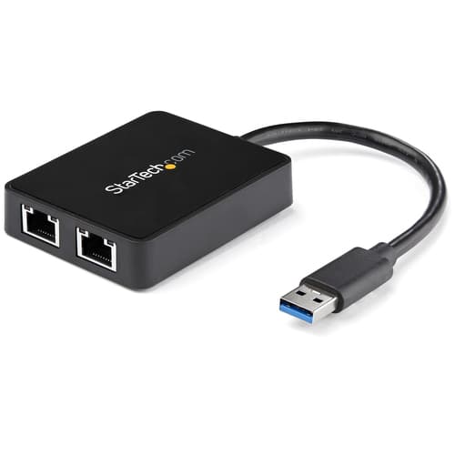 StarTech.com USB 3.0 to Dual Port Gigabit Ethernet Adapter w/ USB Port - 10/100/100 - USB Gigabit LAN Network NIC Adapter (USB32000SPT) - Network adapter - USB 3.0 - 1GbE - 1000Base-T - 2 ports - black