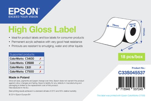 Epson - High-gloss labels - Roll (7.6 cm x 33 m) - 1 roll(s) - for TM C3500 — view 1