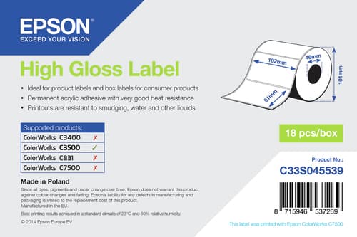 Epson - Die cut high-gloss labels - Roll (5.1 cm x 33 m) 1 roll(s) - for TM C3500 — view 1