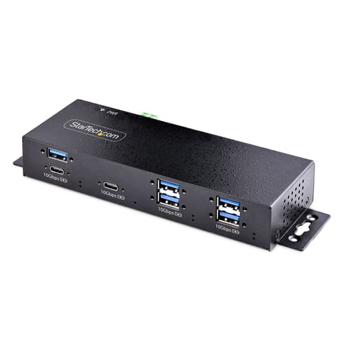 StarTech.com 7-Port Industrial USB Hub 10Gbps Hub, Metal, Mountable, TAA - Hub - industrial - 7 x USB 3.2 Gen 2 - desktop, DIN rail mountable, rack-mountable - TAA Compliant