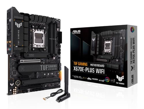 ASUS TUF GAMING X670E-PLUS WIFI - Motherboard - ATX - Socket AM5 - AMD X670E Chipset - USB-C 3.2 Gen2, USB-C Gen 2x2, USB 3.2 Gen 1, USB 3.2 Gen 2 - 2.5 Gigabit LAN, Wi-Fi 6, Bluetooth - onboard graphics (CPU required) - HD Audio (8-channel)