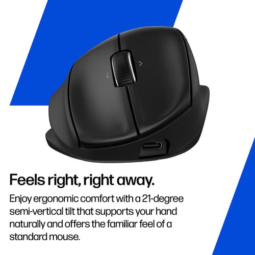 HP 725M - Mouse - ergonomic - 21� semi-vertical tilt - right-handed - 7 buttons - wireless - Bluetooth, 2.4 GHz - USB wireless receiver - black — view 3