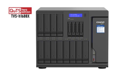 QNAP TVS-H1688X - NAS server - 16 bays - SATA 6Gb/s - RAID 0, 1, 5, 6, 10, 50, JBOD, 5 hot spare, 6 hot spare, 60, 10 hot spare, RAID TP - RAM 32 GB - Gigabit Ethernet / 2.5 Gigabit Ethernet / 10 Gigabit Ethernet - iSCSI support