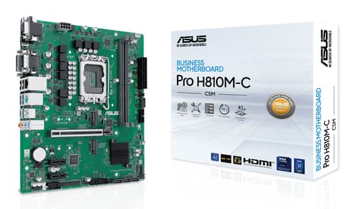 ASUS PRO H810M-C-CSM - Motherboard - micro ATX - LGA1851 Socket - H810 Chipset - USB-C 3.2 Gen 1, USB 3.2 Gen 2, USB 3.2 Gen 1 - Gigabit LAN - onboard graphics (CPU required) - HD Audio (8-channel) - ASUS Corporate Stable Model (CSM)
