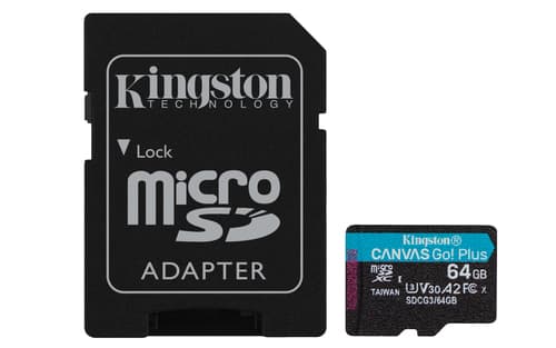 Kingston Canvas Go! Plus - Flash memory card (microSDXC to SD adapter included) - 64 GB - A2 / Video Class V30 / UHS-I U3 / Class10 - microSDXC UHS-I