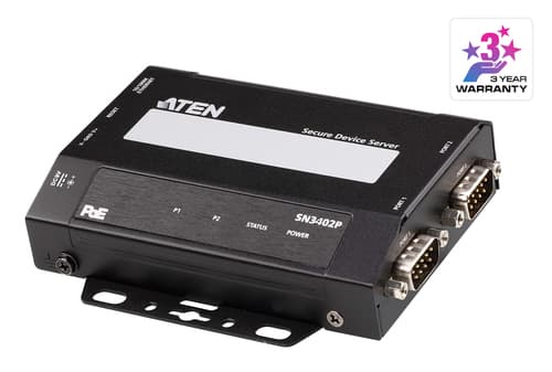 ATEN SN3402P - Device server - with PoE - 2 ports - RS-232, RS-422, RS-485, 100Mb LAN - desktop / wall / DIN rail mountable